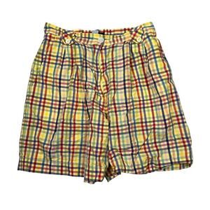 Liz Sport Vintage 80s High Waisted Casual Mom Shorts Yellow Plaid Womens 12